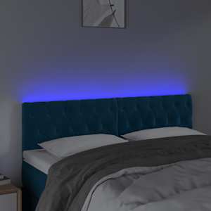 Čelo postele s LED tmavě modré 144 x 7 x 78/88 cm samet - obrázek 3