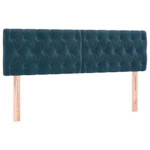 Čelo postele s LED tmavě modré 144 x 7 x 78/88 cm samet - obrázek 4