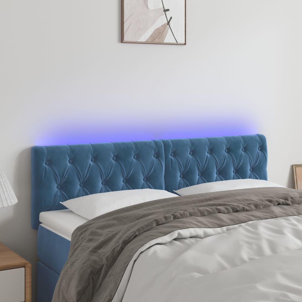 vidaXL Tăblie de pat cu LED, albastru închis, 144x7x78/88 cm, catifea