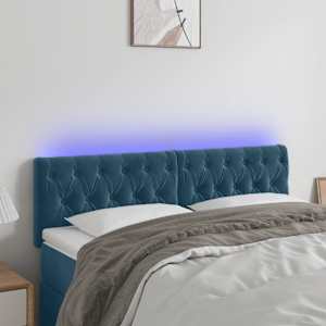 Čelo postele s LED tmavě modré 144 x 7 x 78/88 cm samet - obrázek 1