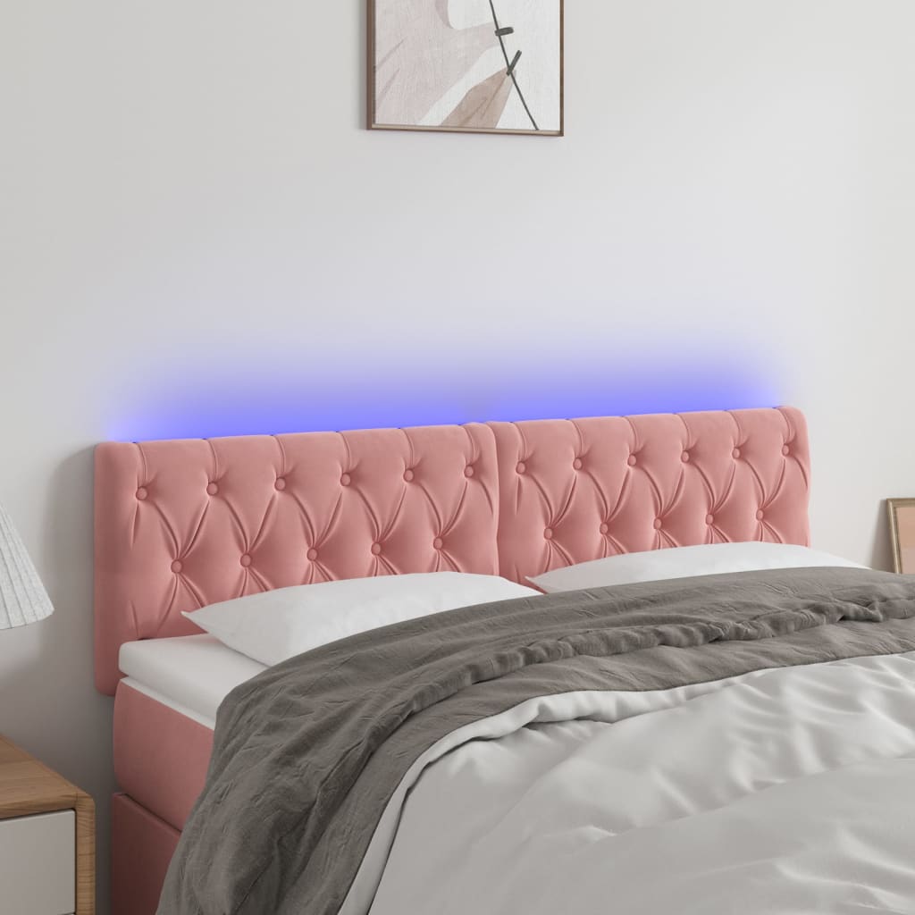 vidaXL Tăblie de pat cu LED, roz, 144x7x78/88 cm, catifea