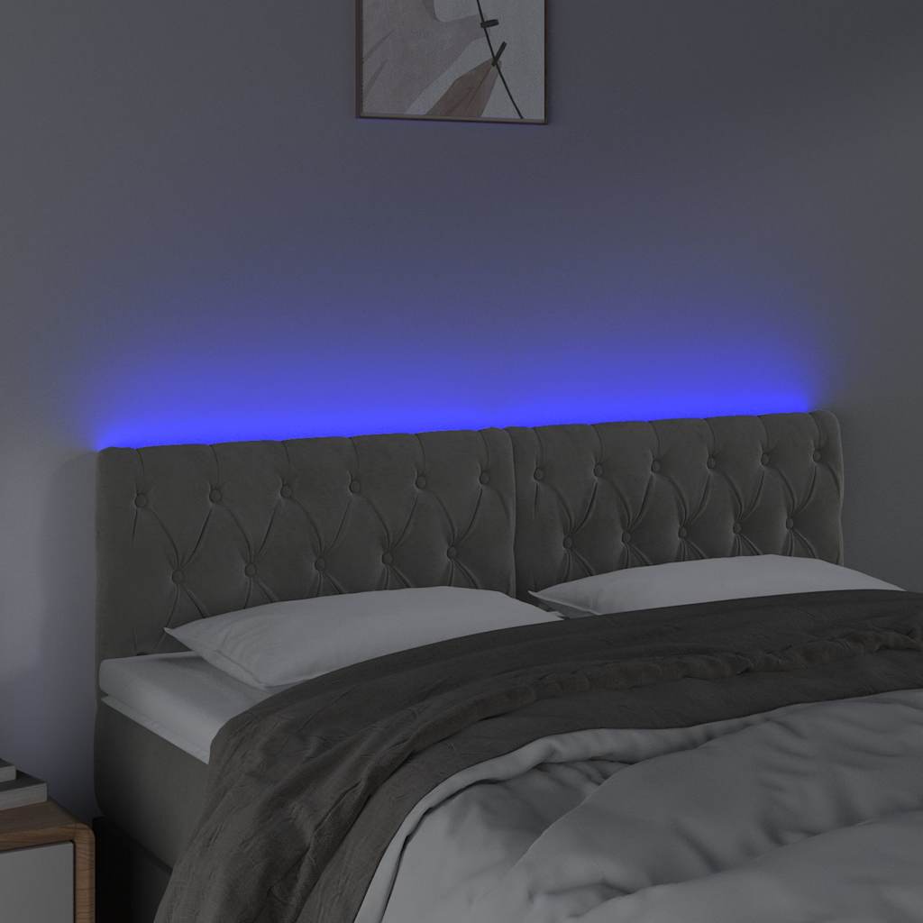 vidaXL Hoofdbord LED 160x7x78/88 cm fluweel lichtgrijs grijs, foto 2