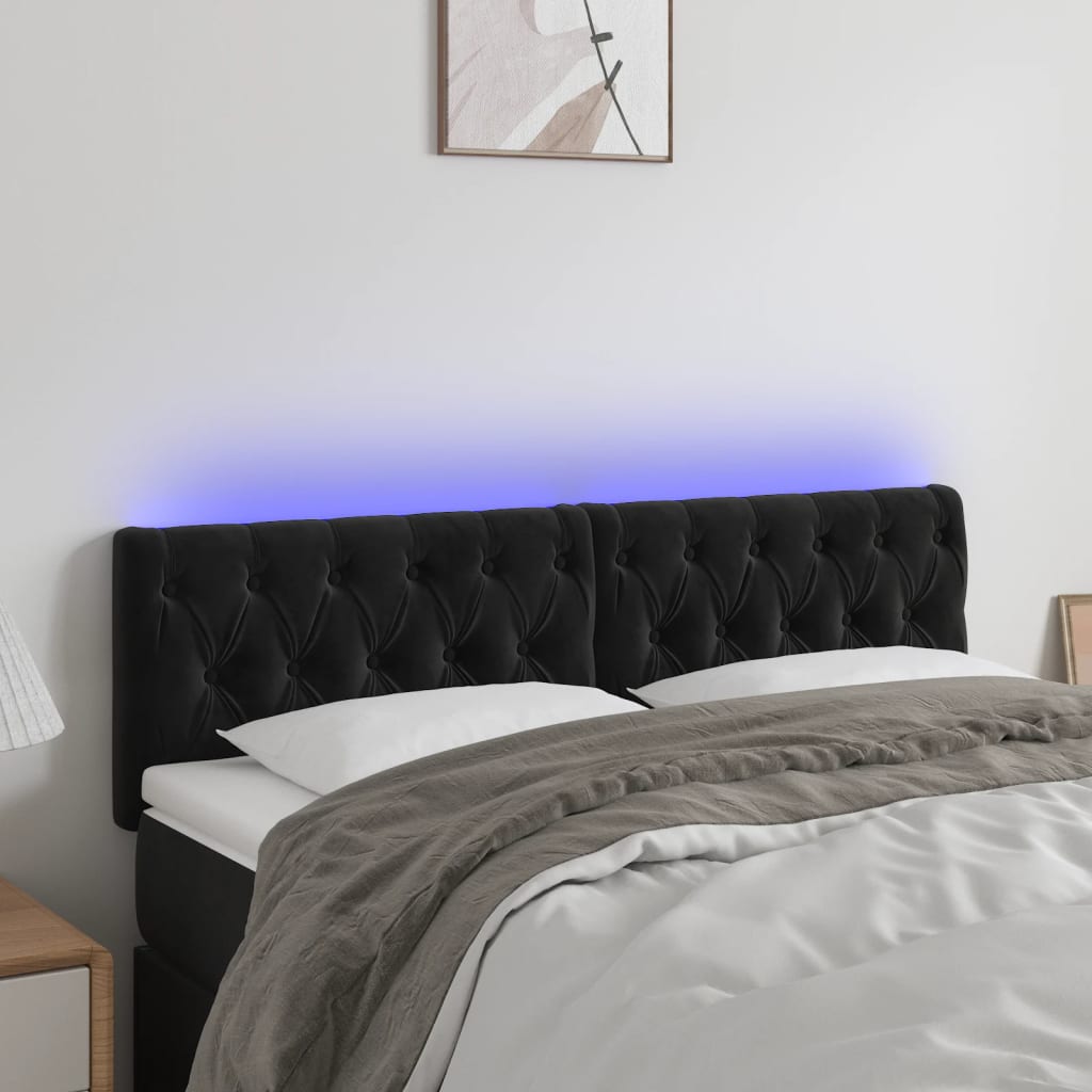 vidaXL Tăblie de pat cu LED, negru, 160x7x78/88 cm, catifea