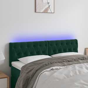 Čelo postele s LED tmavě zelené 160 x 7 x 78/88 cm samet - obrázek 1