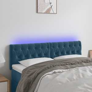 Čelo postele s LED tmavě modré 160 x 7 x 78/88 cm samet - obrázek 1