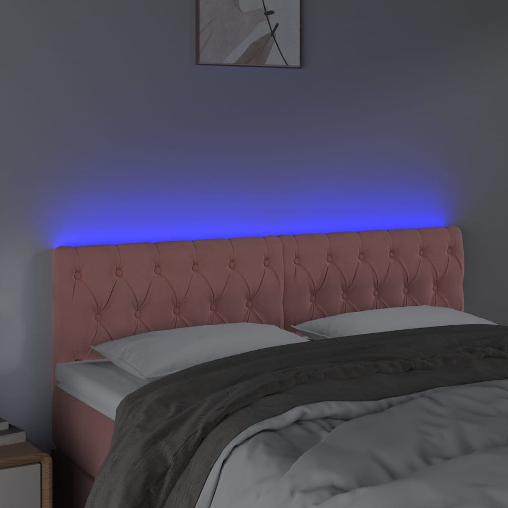 vidaXL Hoofdbord LED 160x7x78/88 cm fluweel roze afbeelding