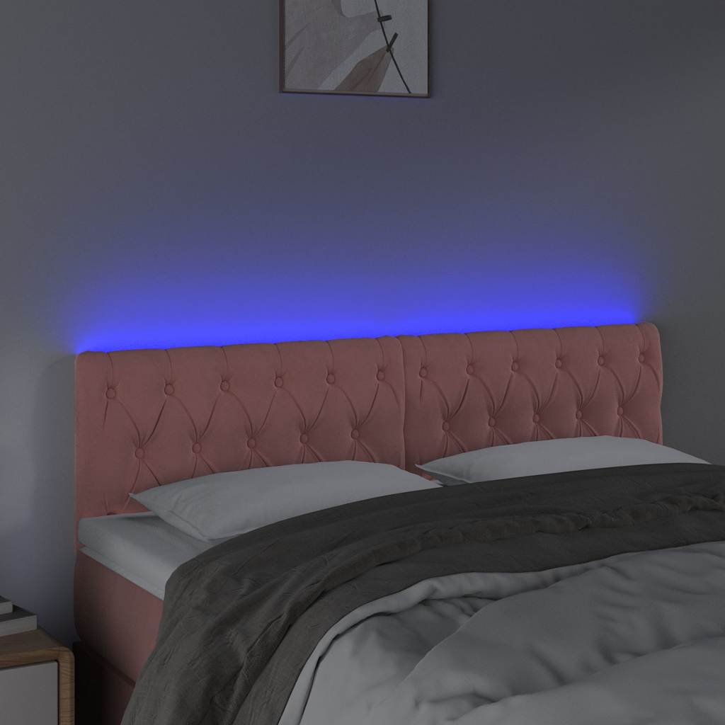 vidaXL Hoofdbord LED 160x7x78/88 cm fluweel roze, foto 2