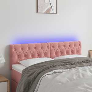 Čelo postele s LED růžové 160 x 7 x 78/88 cm samet - obrázek 1