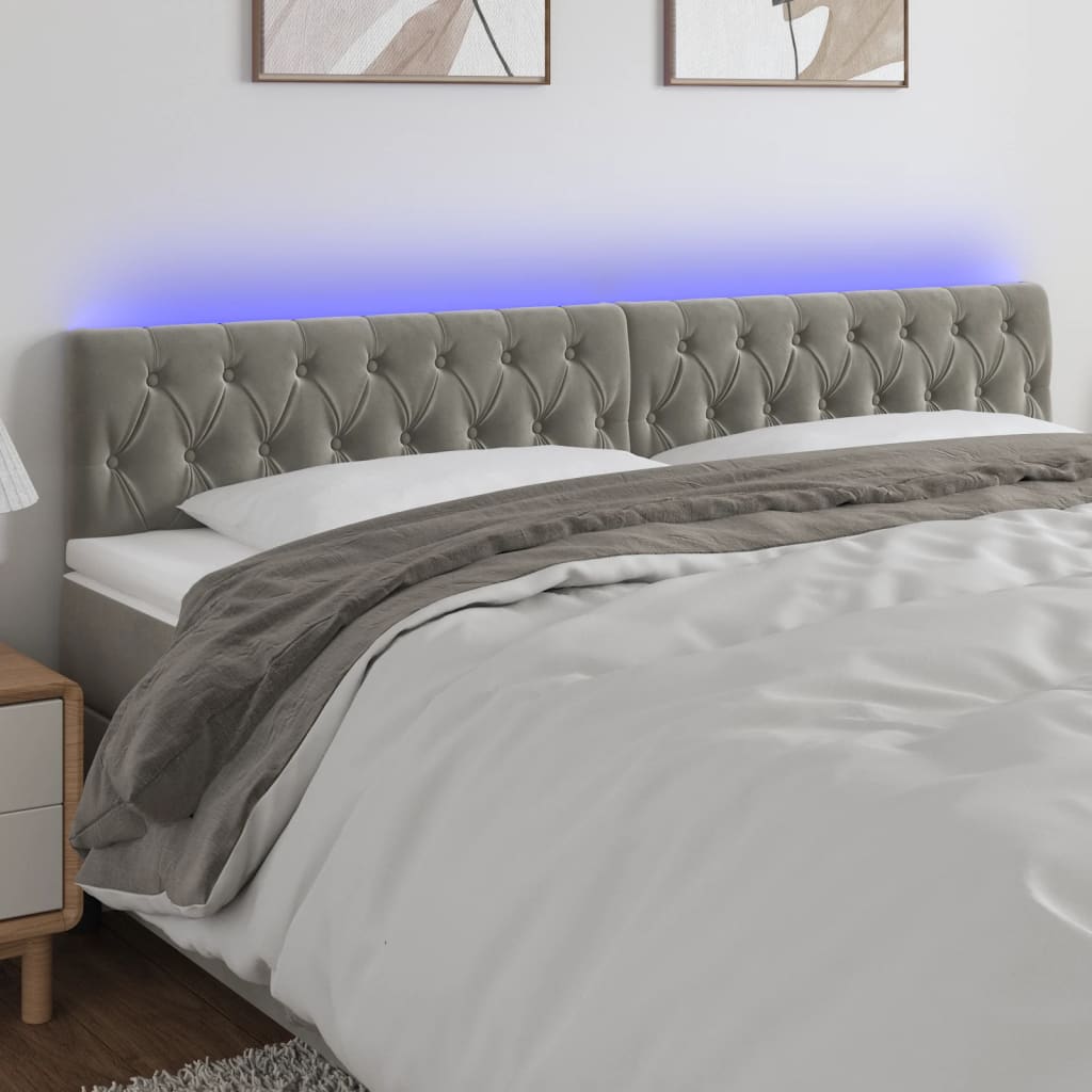 Čelo postele s LED světle šedé 180 x 7 x 78/88 cm samet