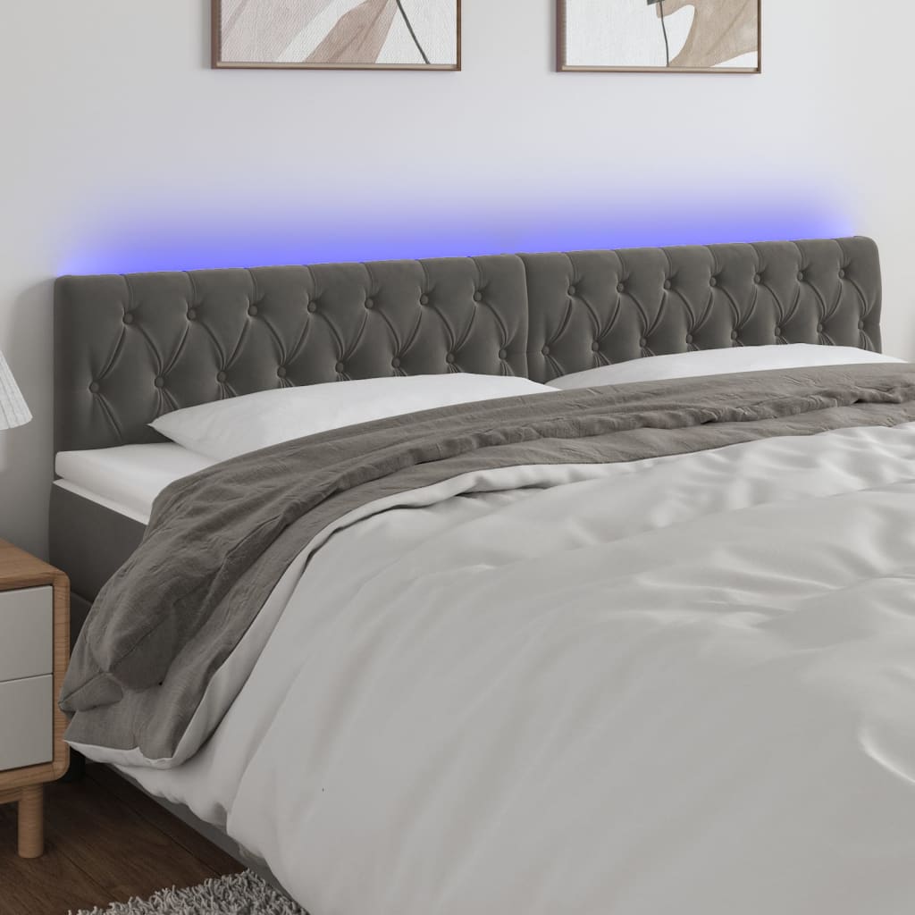 Čelo postele s LED tmavě šedé 180 x 7 x 78/88 cm samet