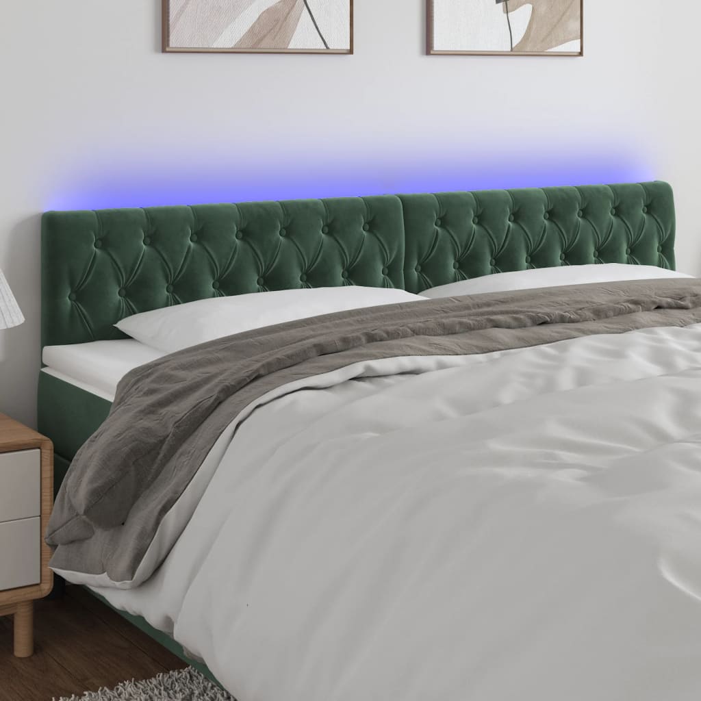 vidaXL Tăblie de pat cu LED, verde închis, 180x7x78/88 cm, catifea