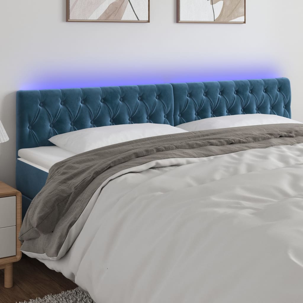 vidaXL Tăblie de pat cu LED, albastru închis, 180x7x78/88 cm, catifea