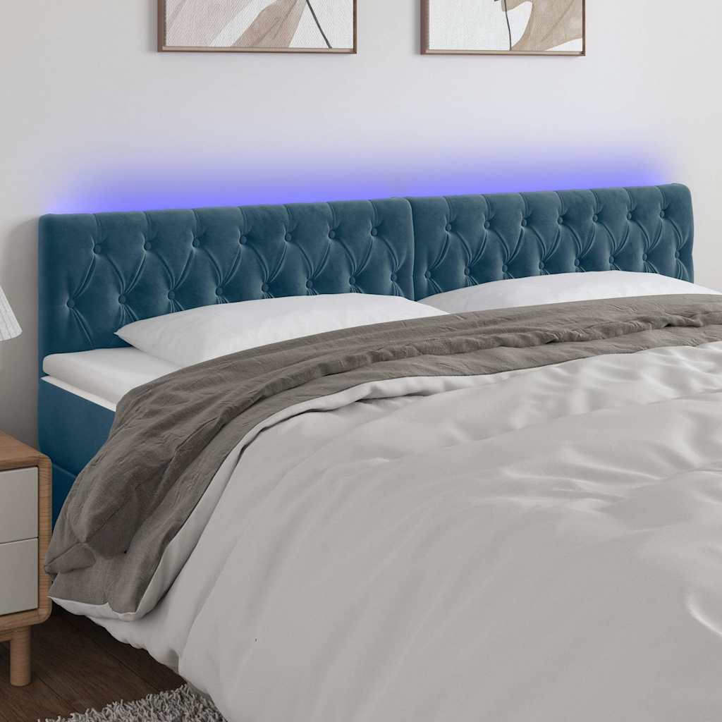 vidaXL sengegavl med LED-lys 180x7x78/88 cm velour mørkeblå
