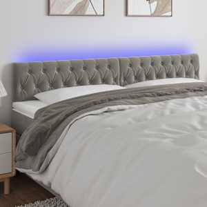 Čelo postele s LED světle šedé 200 x 7 x 78/88 cm samet - obrázek 1