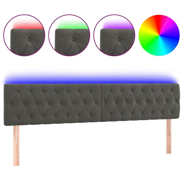 vidaXL LED-voodipeats, tumehall, 200x7x78/88 cm, samet