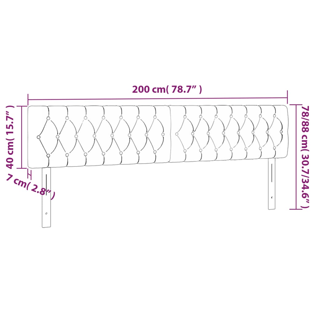 fekete bársony LED-es fejtámla 200 x 7 x 78/88 cm