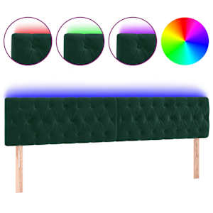 Čelo postele s LED tmavě zelené 200 x 7 x 78/88 cm samet - obrázek 2