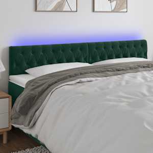 Čelo postele s LED tmavě zelené 200 x 7 x 78/88 cm samet - obrázek 1