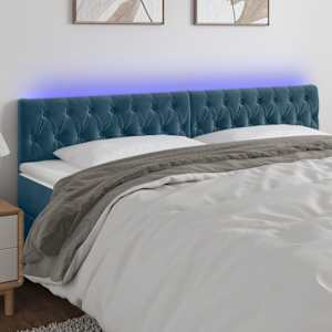 Čelo postele s LED tmavě modré 200 x 7 x 78/88 cm samet - obrázek 1