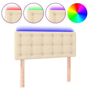 Čelo postele s LED krémové 80 x 5 x 78/88 cm textil - obrázek 2