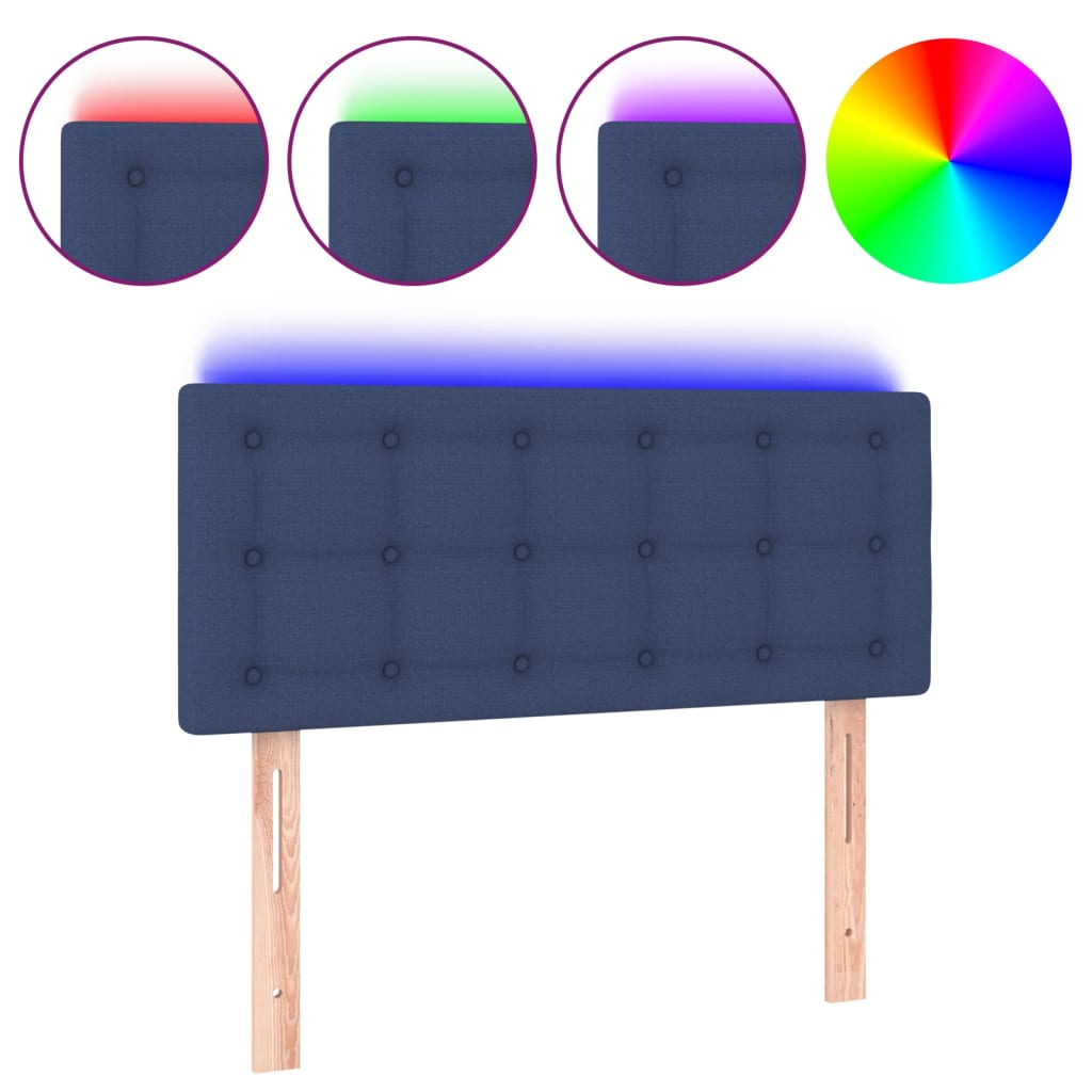 vidaXL Čelo postele s LED modré 100x5x78/88 cm textil