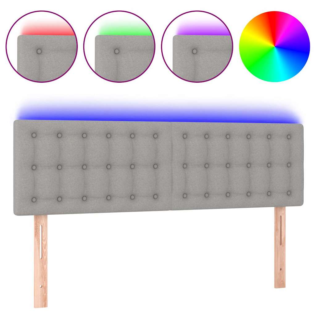vidaXL Čelo postele s LED světle šedé 144 x 5 x 78/88 cm textil
