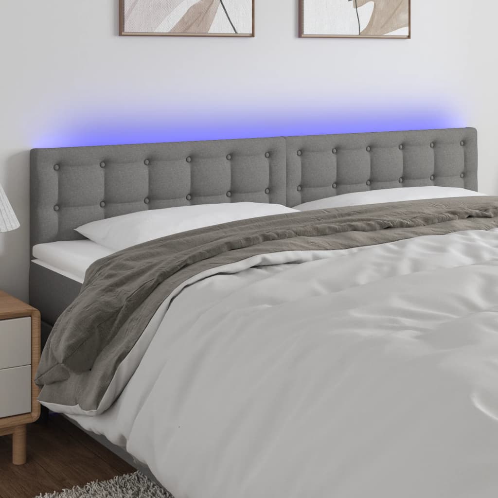 vidaXL Tăblie de pat cu LED, gri închis, 160x5x78/88 cm, textil