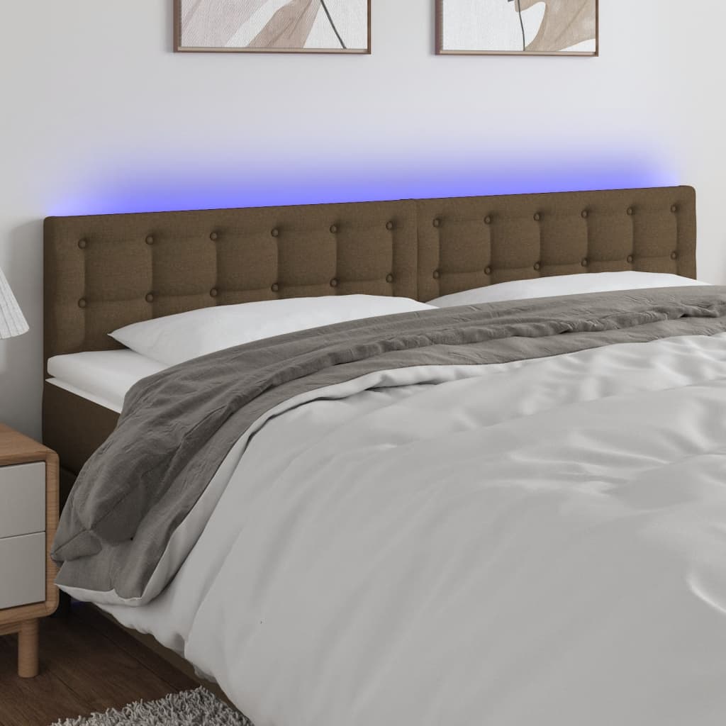 vidaXL Tăblie de pat cu LED, maro închis, 160x5x78/88 cm, textil