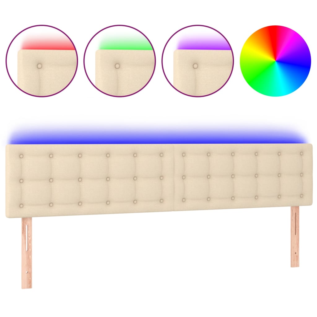 vidaXL Čelo postele s LED krémové 160x5x78/88 cm textil