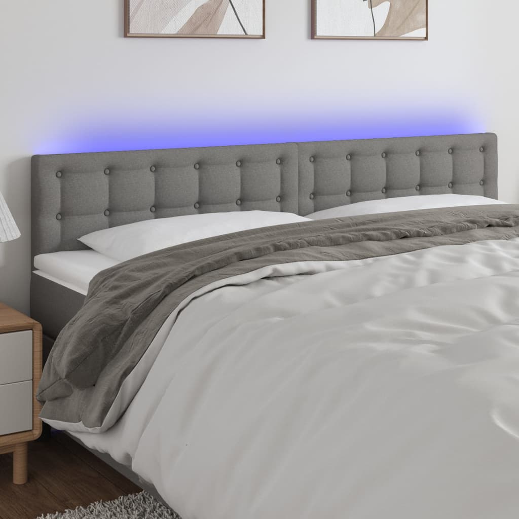 vidaXL Tăblie de pat cu LED, gri închis, 180x5x78/88 cm, textil vidaXL imagine 2022