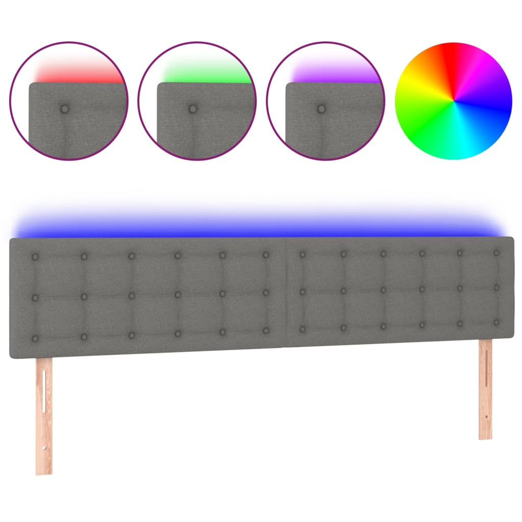 vidaXL Čelo postele s LED tmavě šedé 200x5x78/88 cm textil