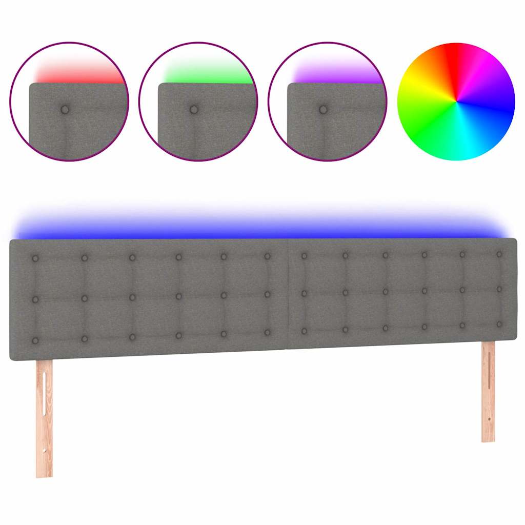 vidaXL Hoofdbord LED 200x5x78/88 cm stof donkergrijs grijs, foto 3