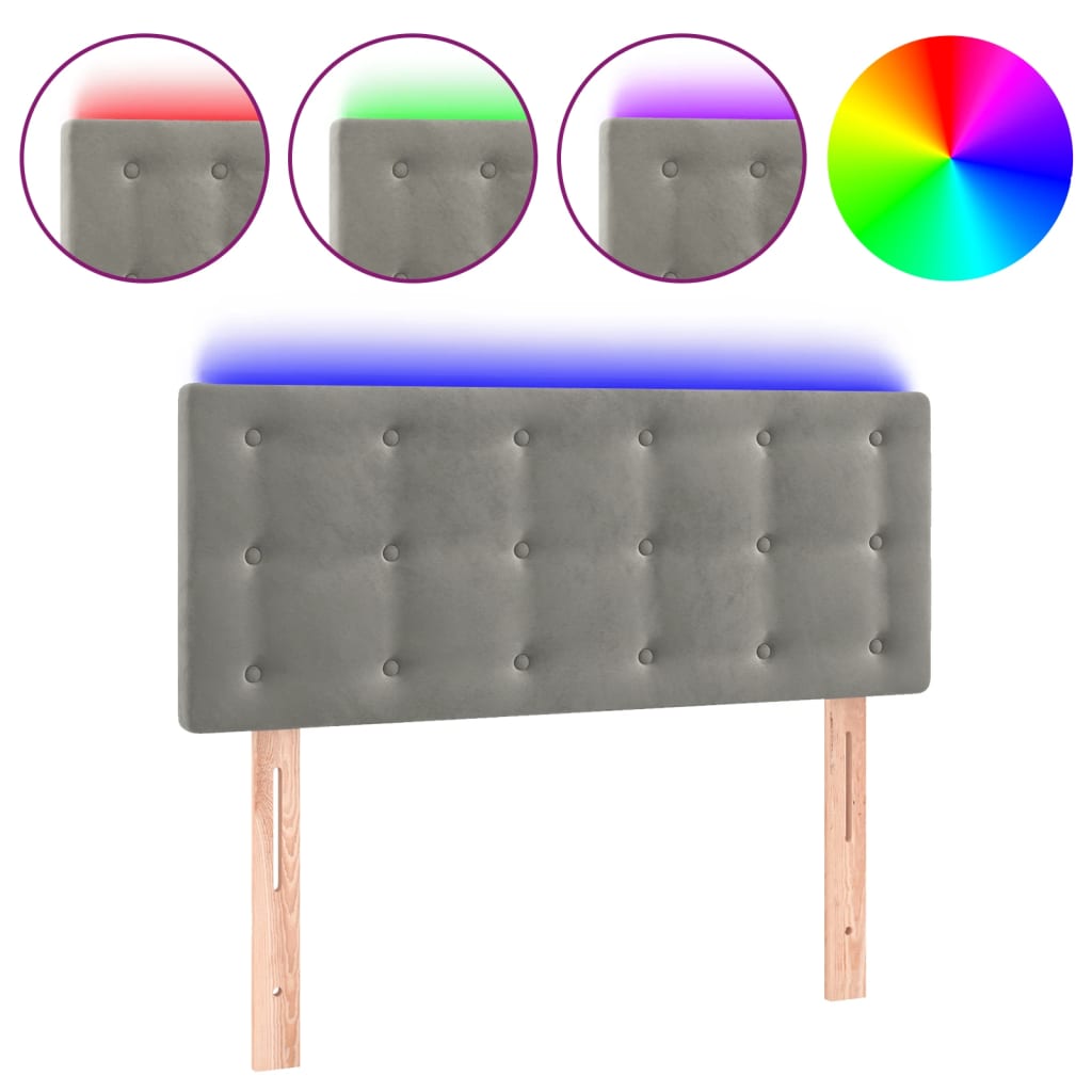 vidaXL Čelo postele s LED světle šedé 80 x 5 x 78/88 cm samet