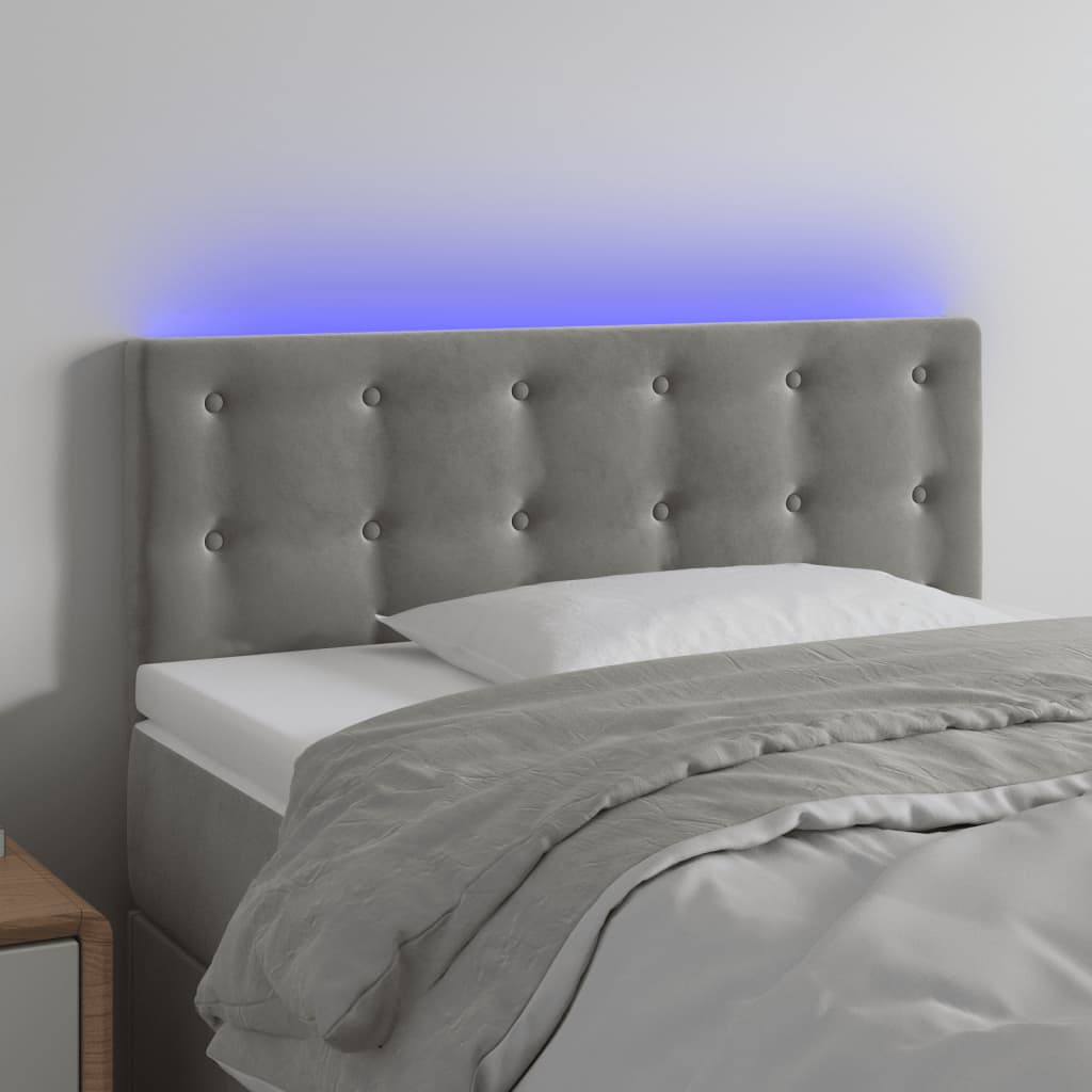 vidaXL Tăblie de pat cu LED, gri deschis, 80x5x78/88 cm, catifea
