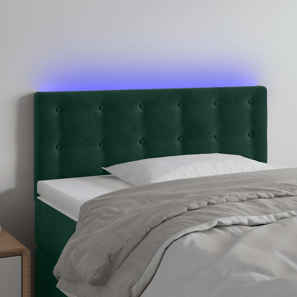 vidaXL Tăblie de pat cu LED, verde închis, 80x5x78/88 cm, catifea
