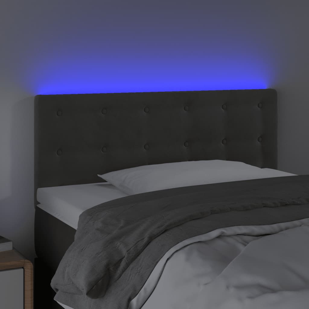 vidaXL Hoofdbord LED 90x5x78/88 cm fluweel donkergrijs afbeelding