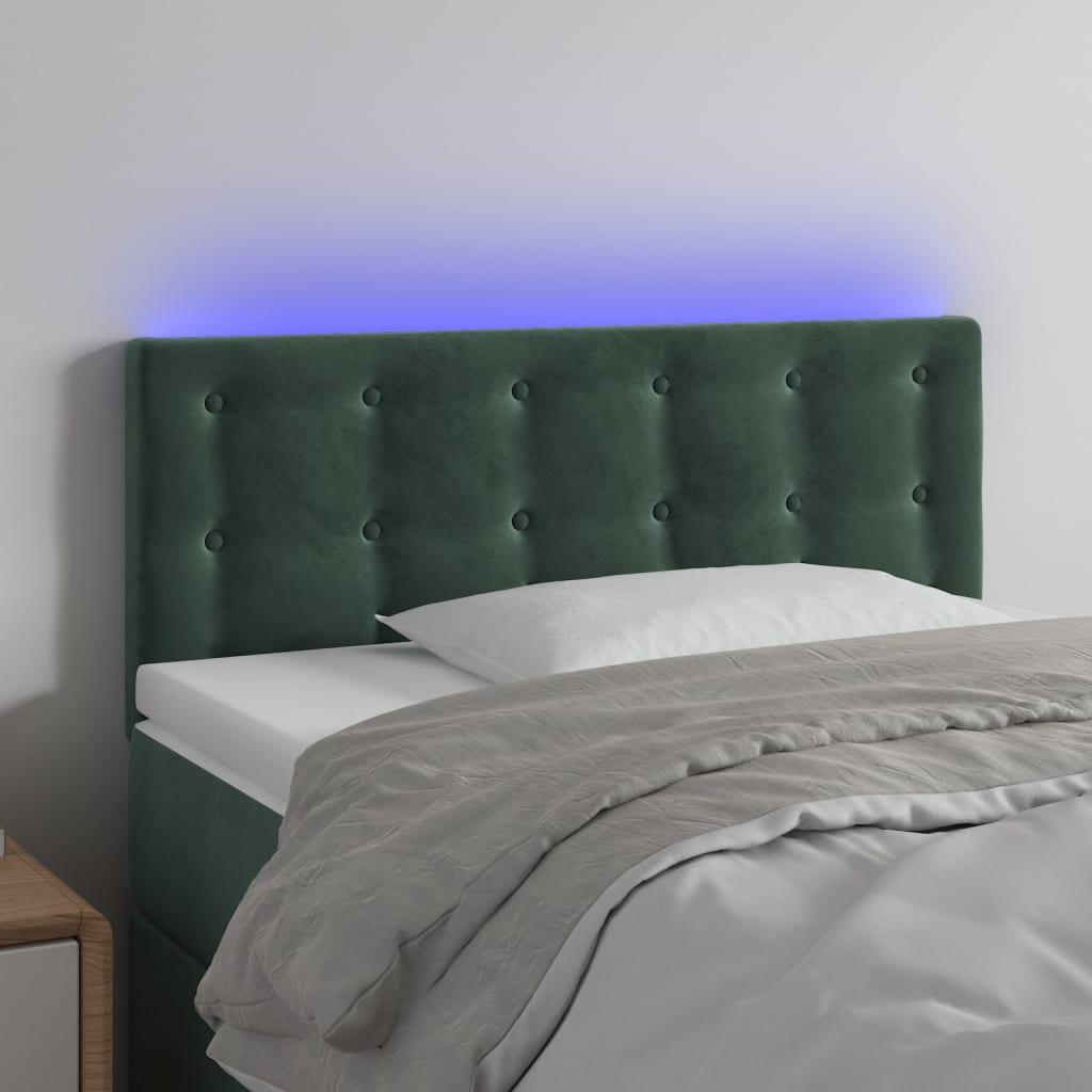 vidaXL Tăblie de pat cu LED, verde închis, 90x5x78/88 cm, catifea