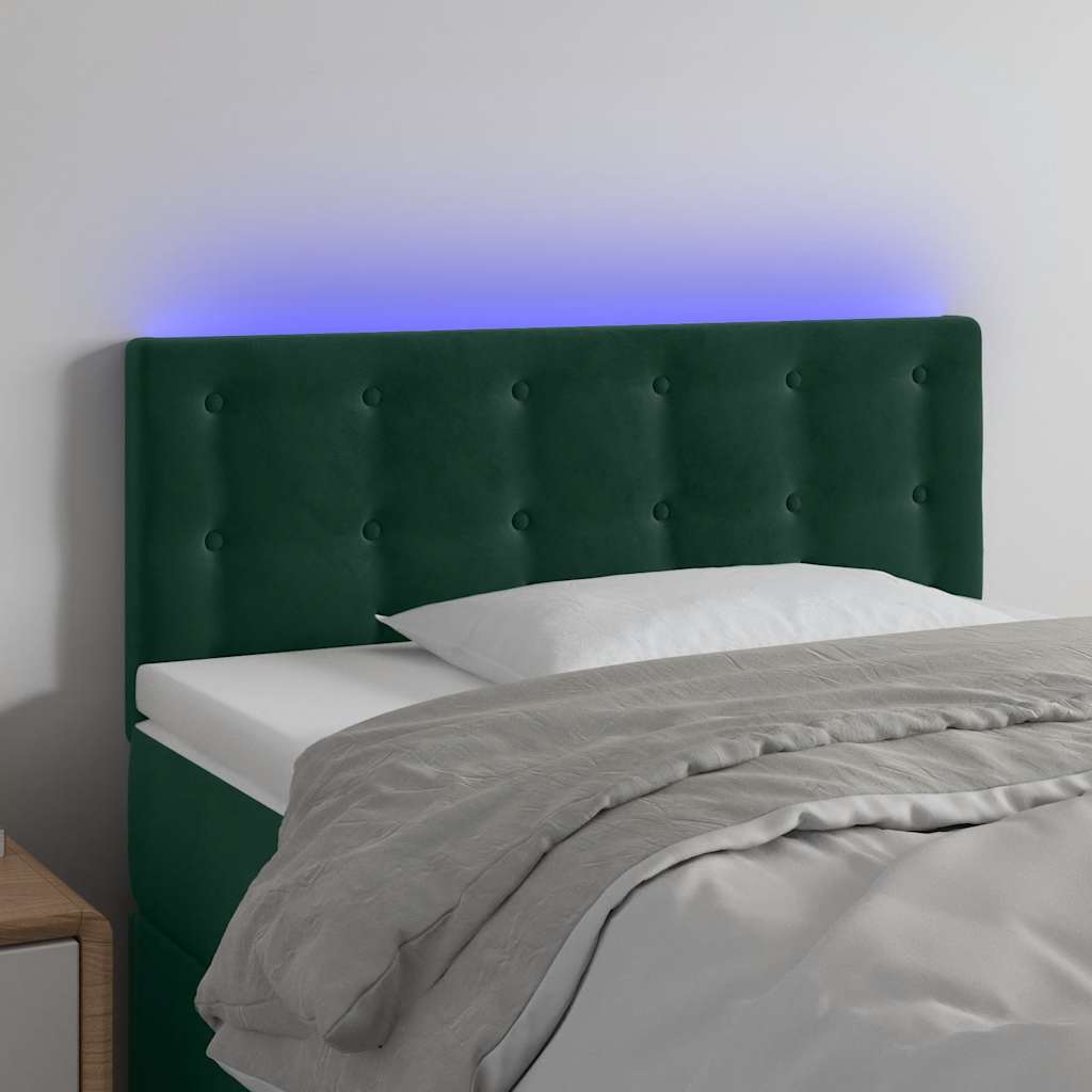 vidaXL Tăblie de pat cu LED, verde închis, 90x5x78/88 cm, catifea