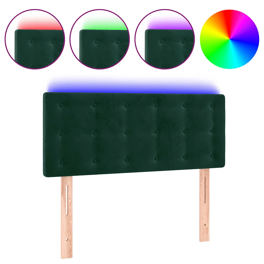 vidaXL Čelo postele s LED tmavě zelené 100x5x78/88 cm samet
