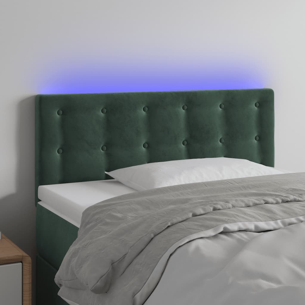 vidaXL Tăblie de pat cu LED, verde închis, 100x5x78/88 cm, catifea