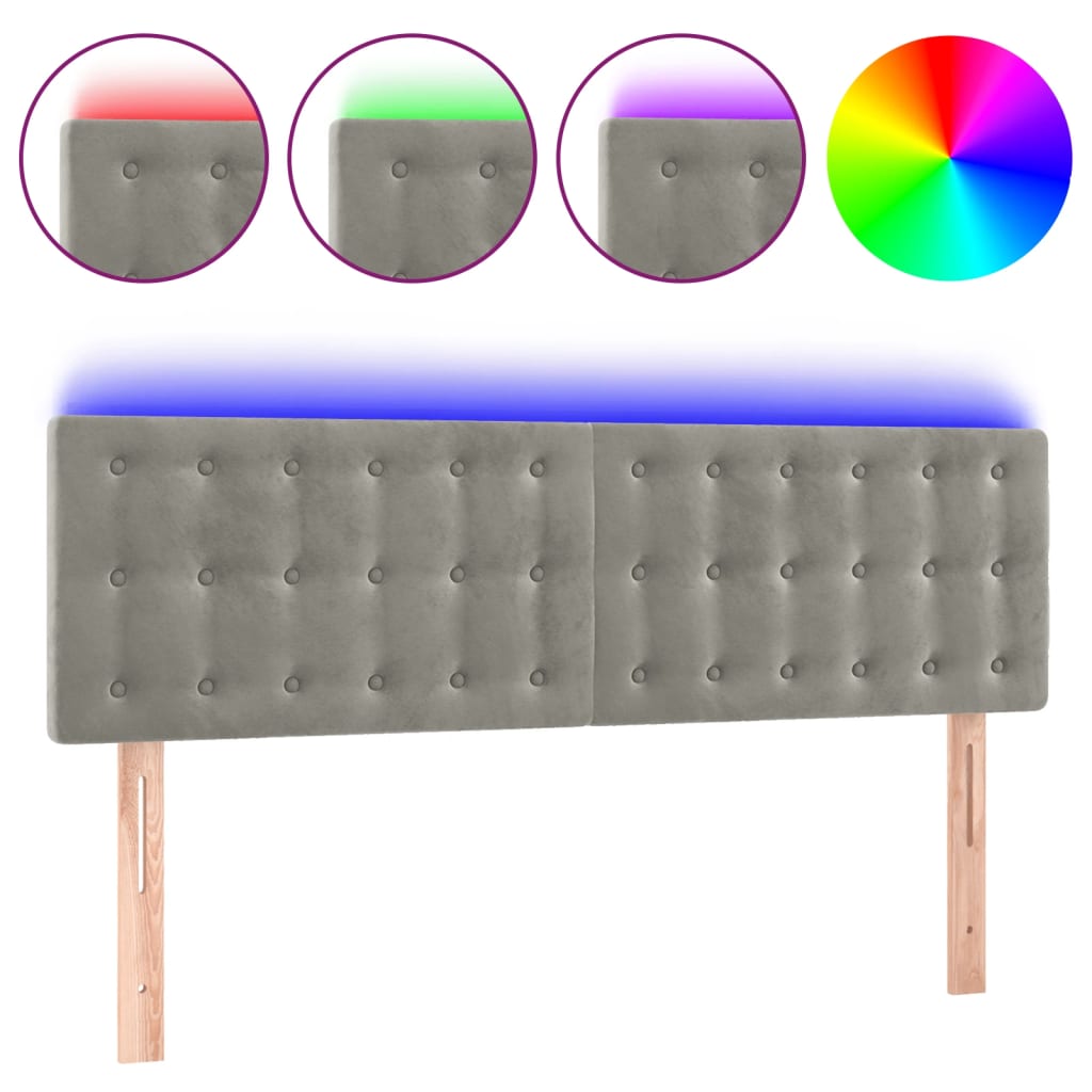 vidaXL ÄŚelo postele s LED svÄ›tle ĹˇedĂ© 144 x 5 x 78/88 cm samet