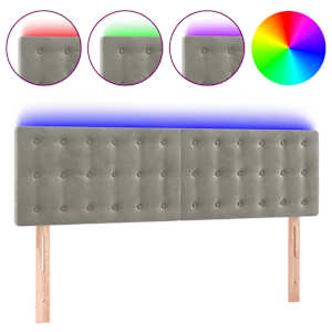 Čelo postele s LED světle šedé 144 x 5 x 78/88 cm samet - obrázek 2
