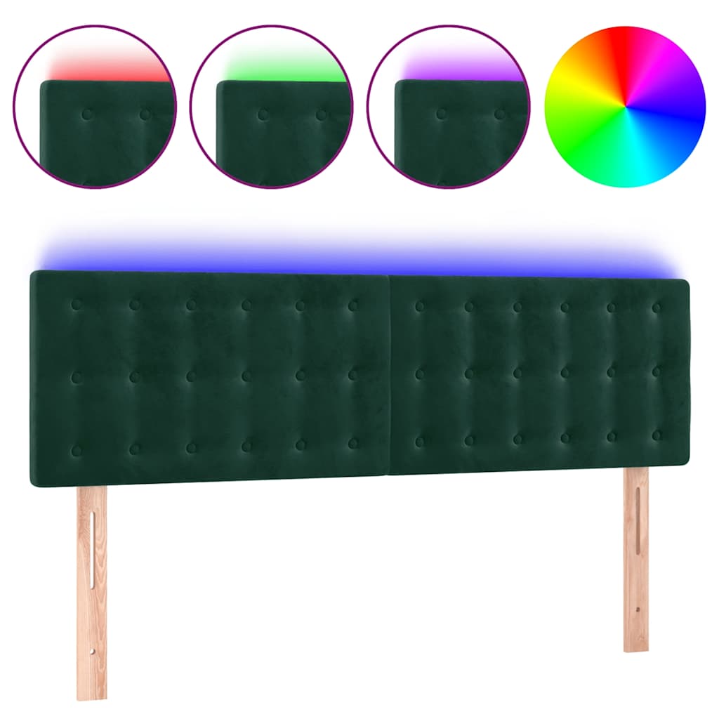 E-shop vidaXL Čelo postele s LED tmavozelené 144x5x78/88 cm zamat