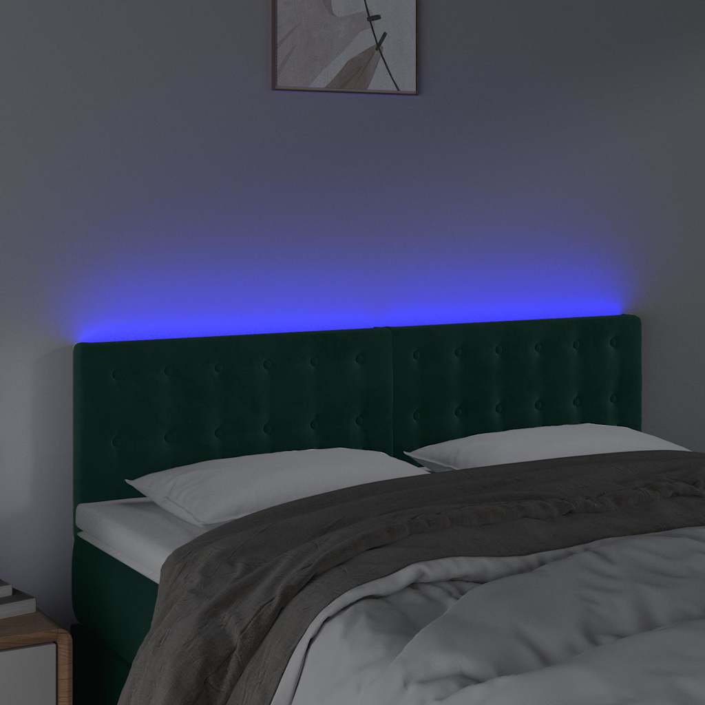 vidaXL Hoofdbord LED 144x5x78/88 cm fluweel donkergroen groen, foto 2