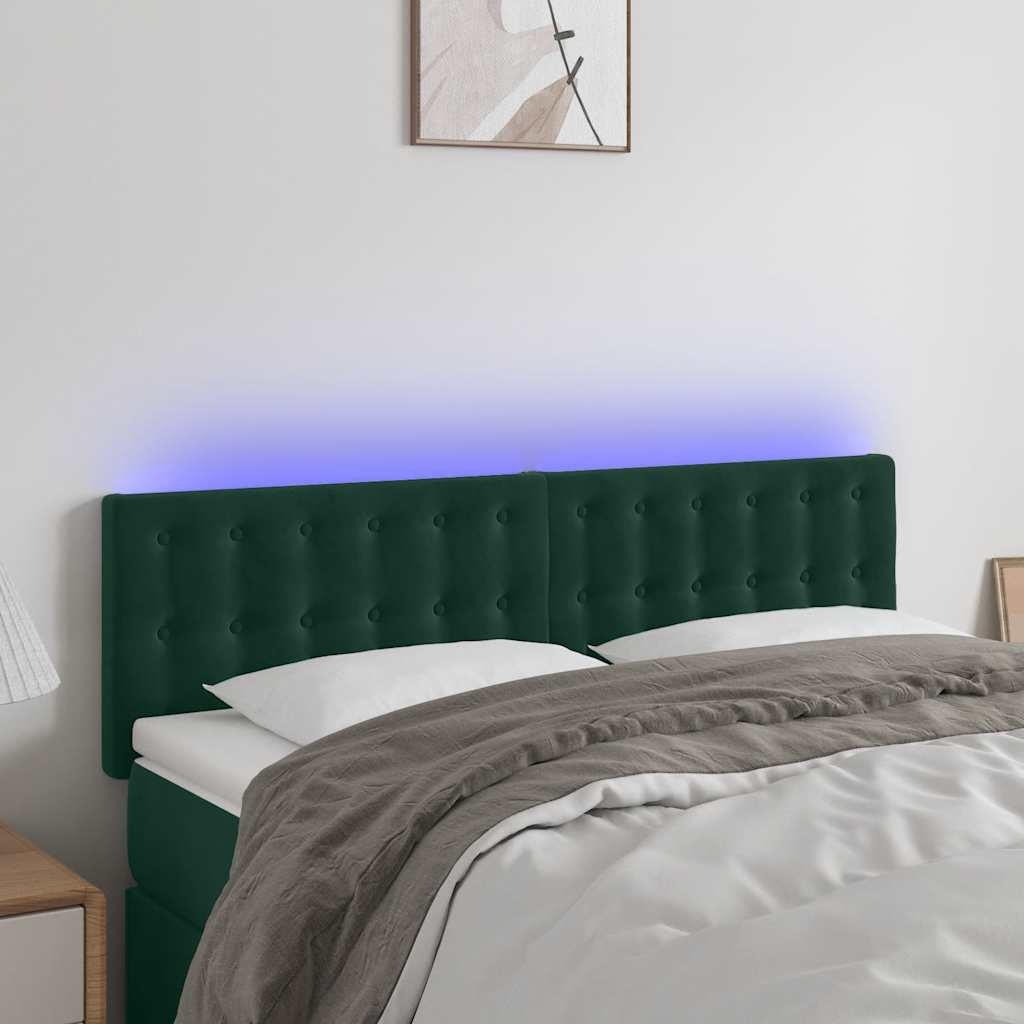 vidaXL Tăblie de pat cu LED, verde închis, 144x5x78/88 cm, catifea