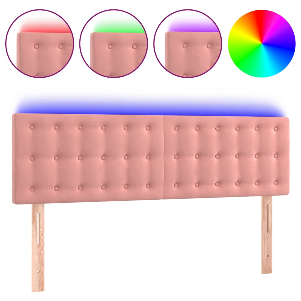 vidaXL ÄŚelo postele s LED rĹŻĹľovĂ© 144x5x78/88 cm samet