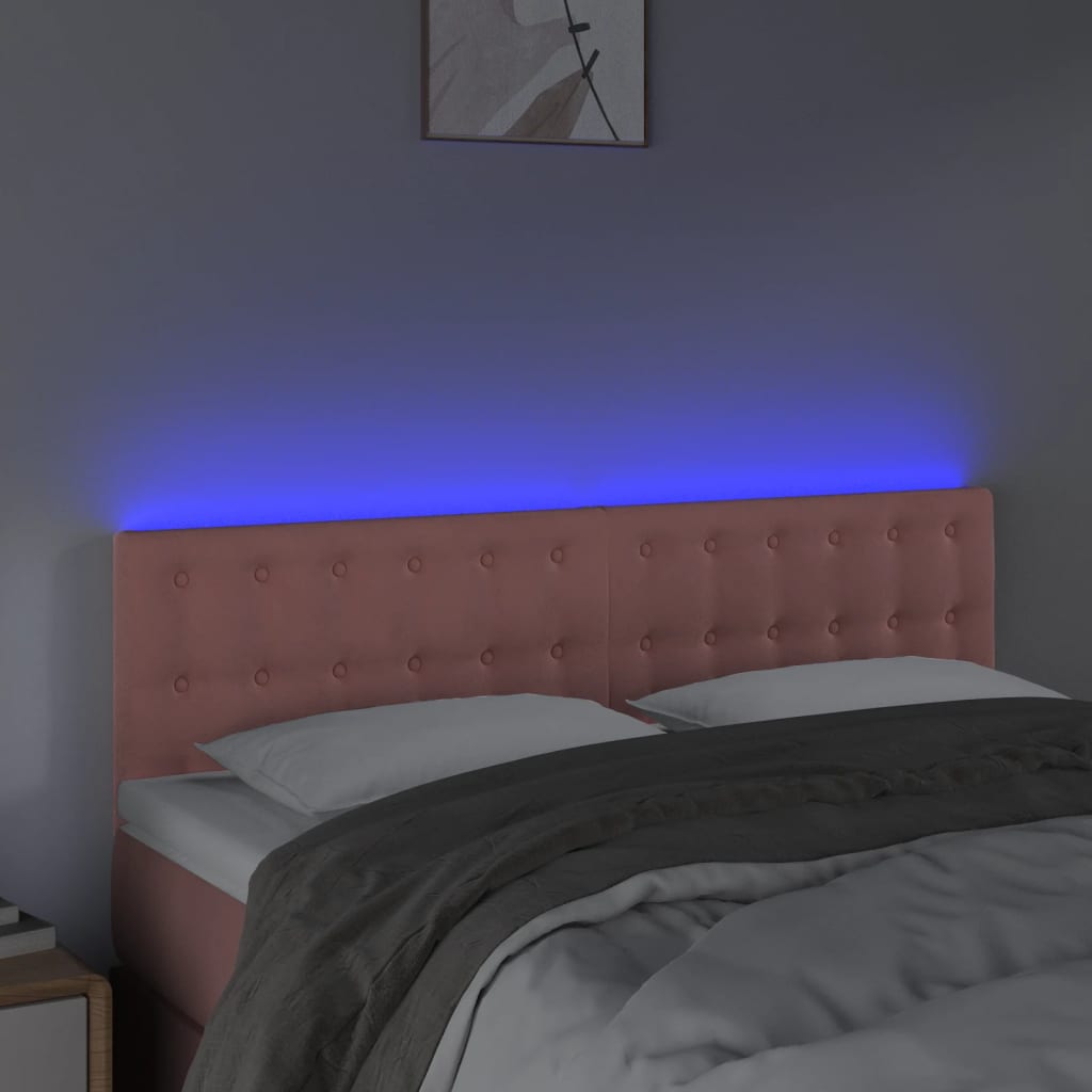 vidaXL Hoofdbord LED 144x5x78/88 cm fluweel roze afbeelding