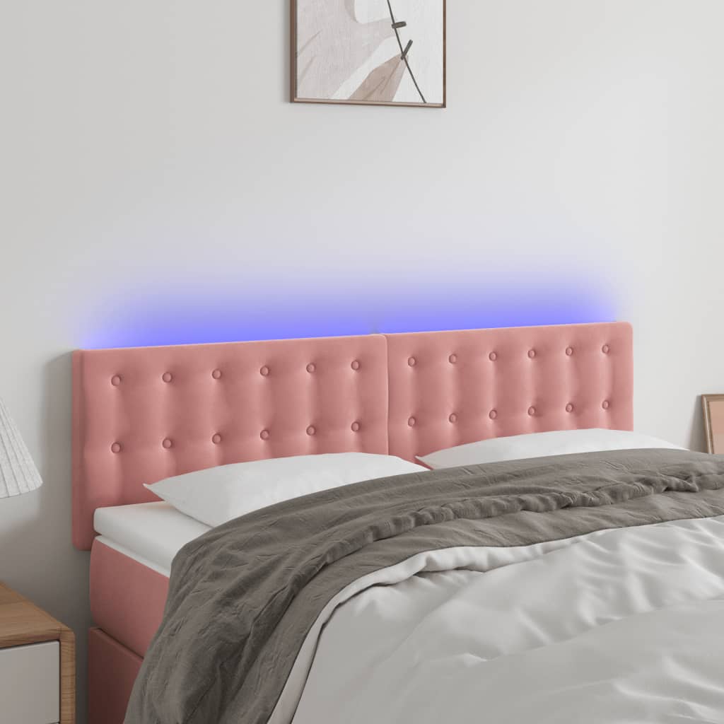 vidaXL Tăblie de pat cu LED, roz, 144x5x78/88 cm, catifea