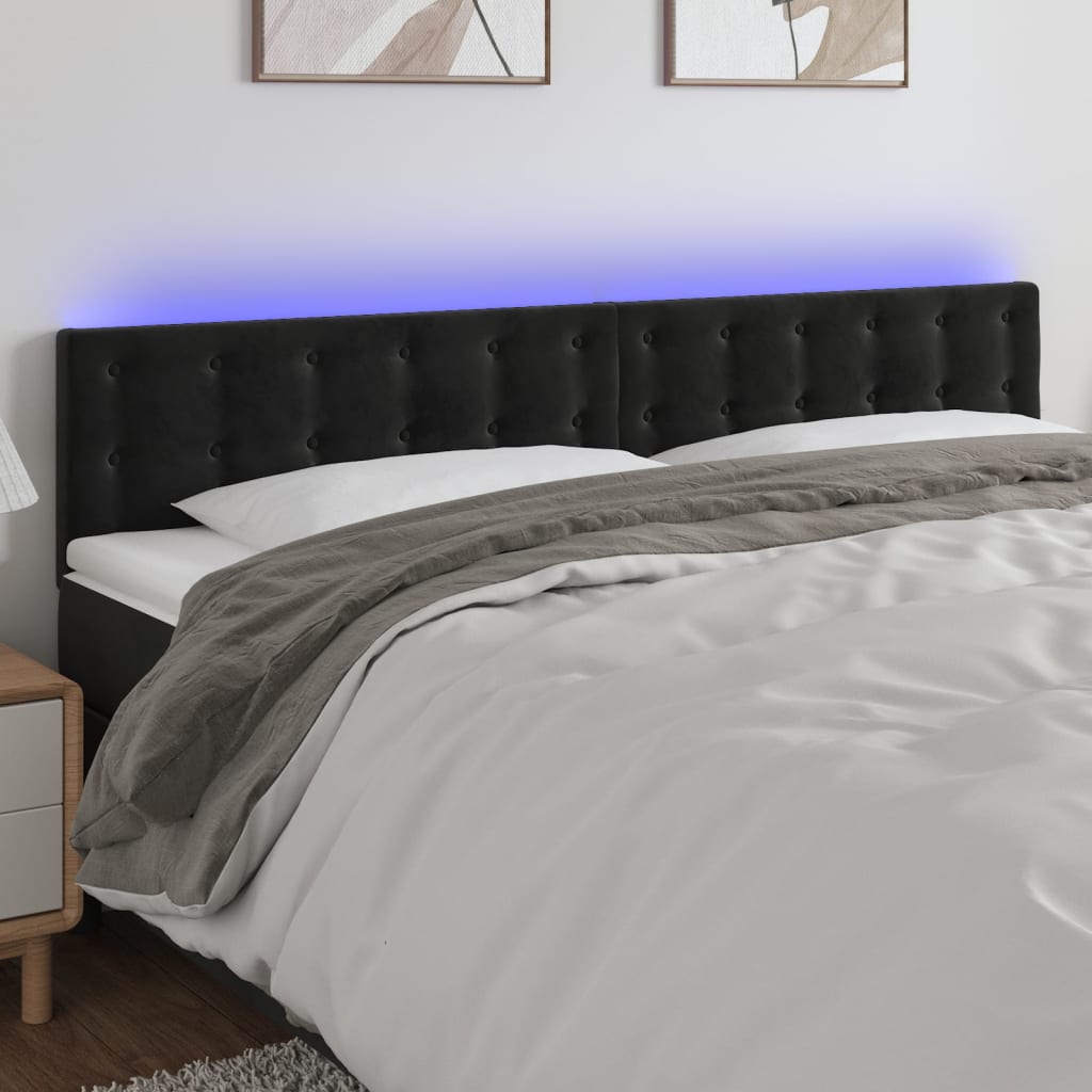vidaXL Tăblie de pat cu LED, negru, 160x5x78/88 cm, catifea