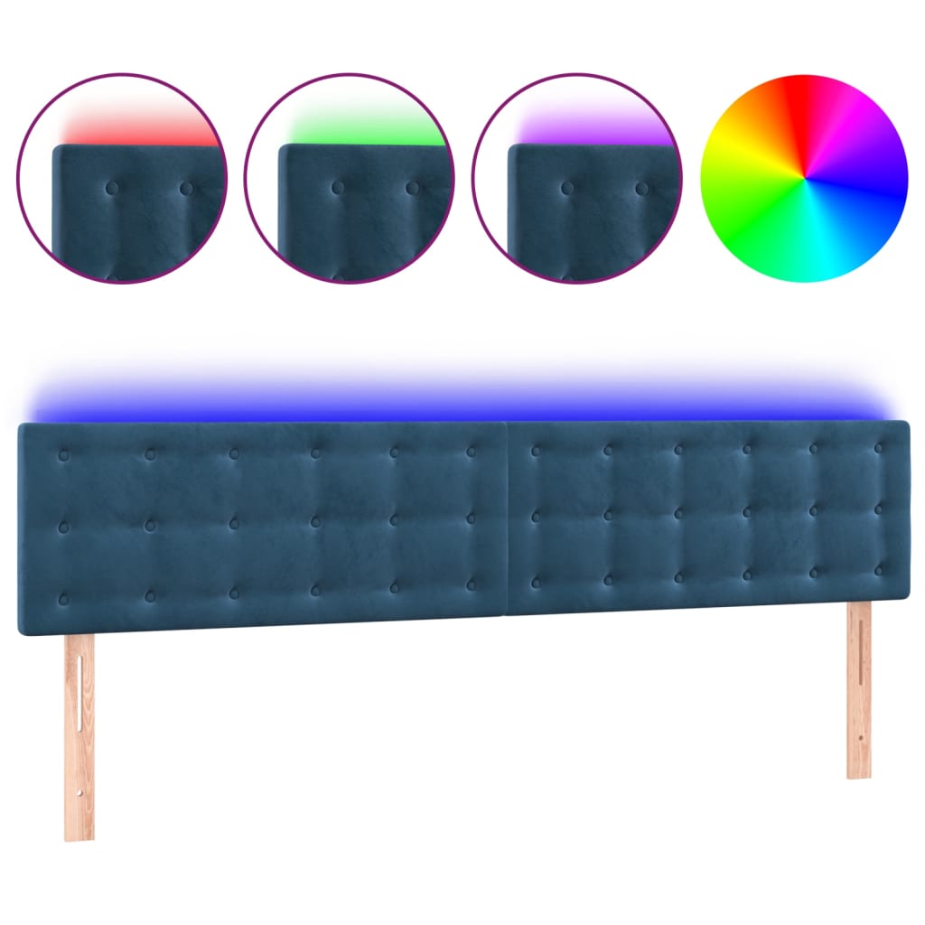 vidaXL Čelo postele s LED tmavě modré 160x5x78/88 cm samet